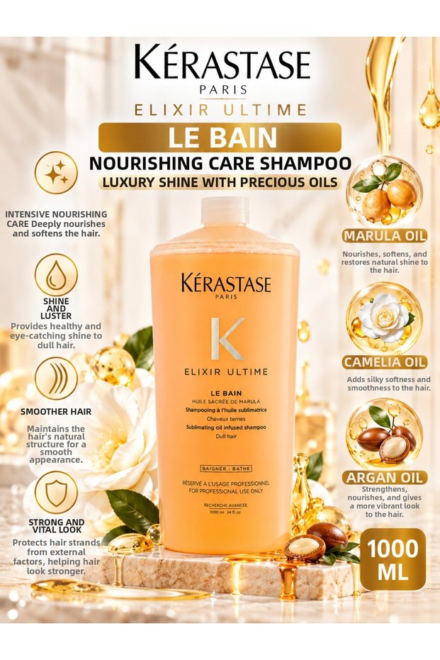 Elixir Ultime Le Bain 1000 ml – Intense Shine and Silky Softness Enhancing Shampoo