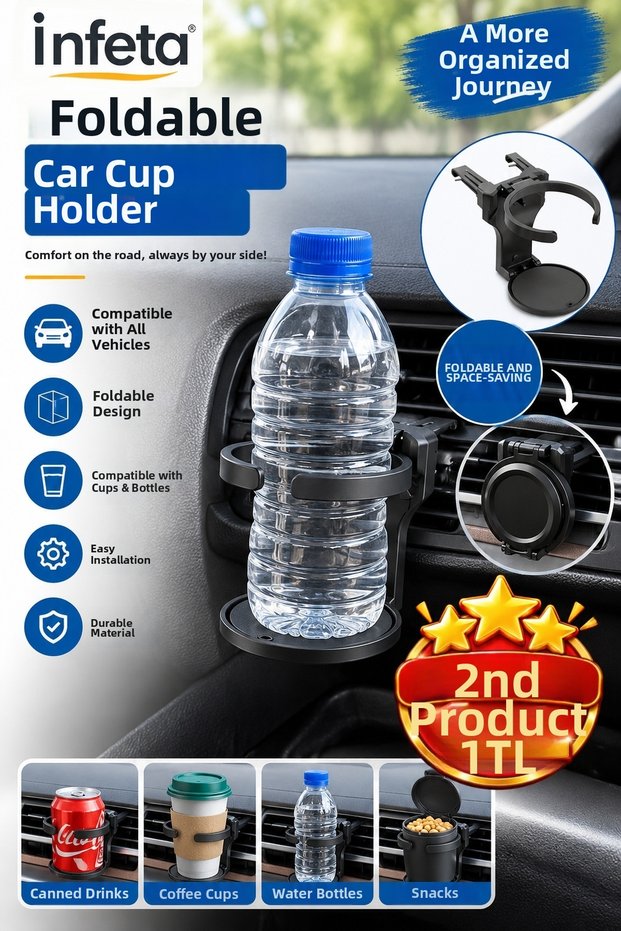 Black 7.5 X 7.7 X 8.5 cm Foldable In-Car Cup Bottle Holder Air Conditioner Grille