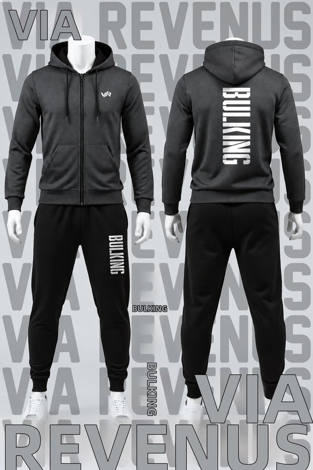Bulking Printed Zippered Hooded Tracksuit Set