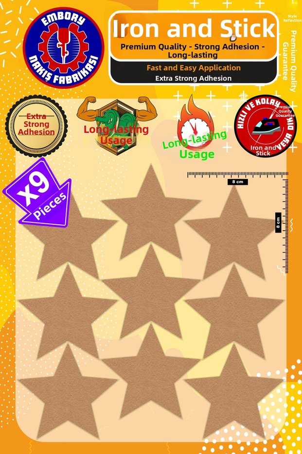 Iron-On Embroidered Patch, Coffee Color Star Patch (9 Pcs) Iron-On Embroidery Woven Applique Patch