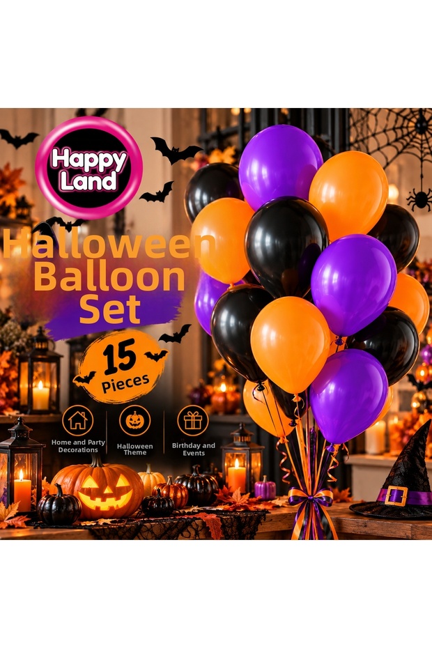 15Pcs Halloween Halloween Purple, Black, Orange Party Balloons, Halloween Party Decorations Balloons