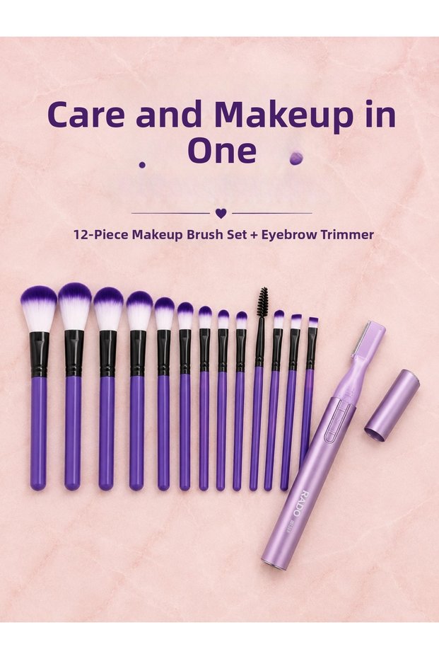 12-piece purple makeup brush set and eyebrow trimmer kit - women's makeup and personal care set