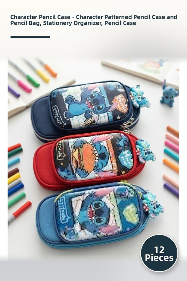 12 Character Pencil Cases – Pencil Holder and Pencil Bag with Character Patterns, Stationery Organizer, Pencil Case