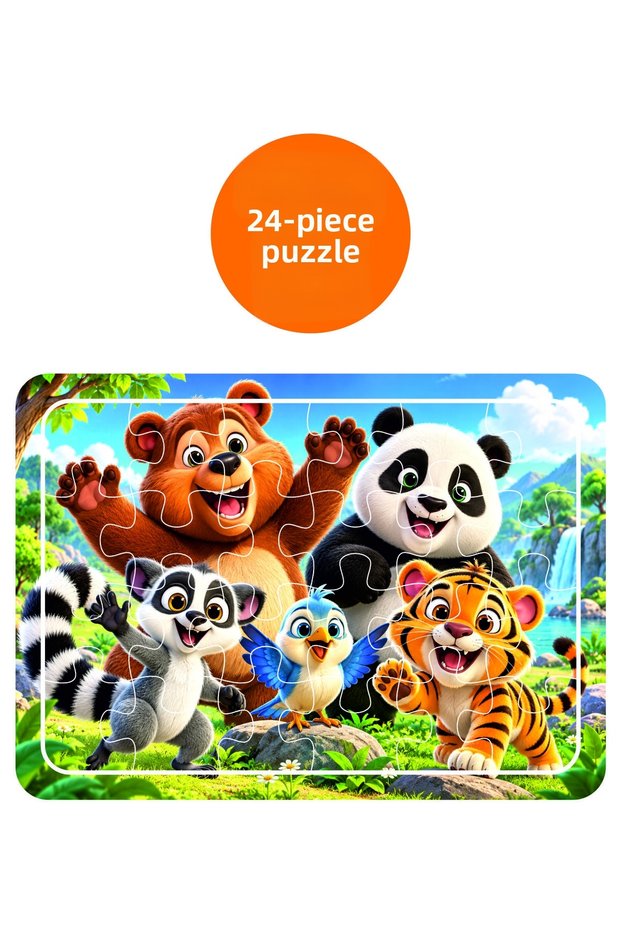 Cute Animals in Nature-2 24 Piece Wooden Puzzle