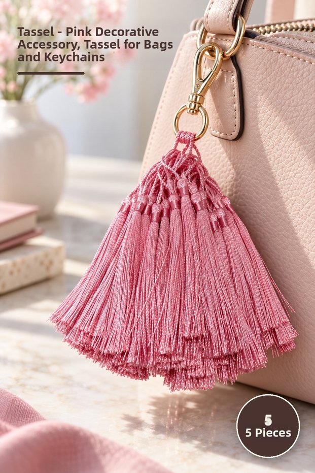 5 Pieces of Tassels – Pink Decorative Ornament Accessory, Tassel for Bag and Keychain