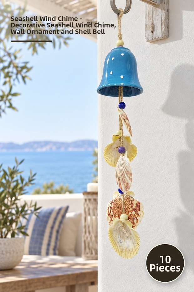 10 Pieces of Sea Shell Bells – Decorative Sea-Themed Wind Chime, Wall Ornament, and Shell Bell