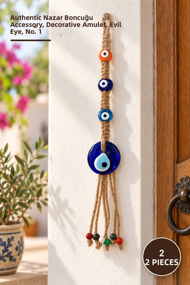 2 Pieces of Authentic Evil Eye Charms – Evil Eye Bead Accessory, Decorative Amulet, Evil Eye, Number 1