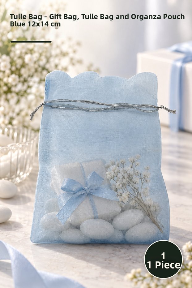 1 Piece Tulle Pouch – Gift Pouch, Tulle Bag and Organza Sachet Pouch Blue 12X14 cm