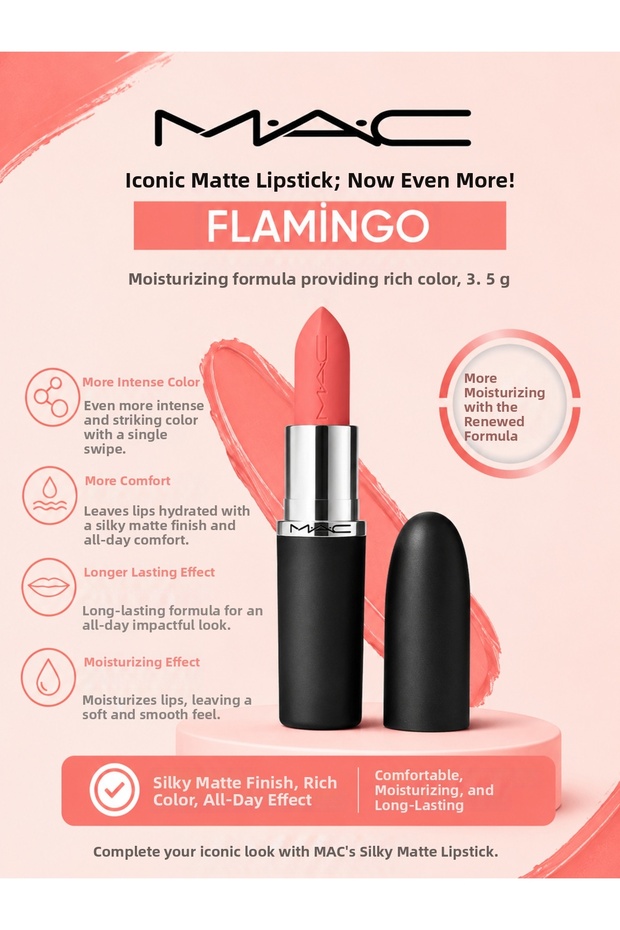 Macximal Silky Matte Lipstick Flamingo 3.5 g – Silky Matte Texture and Intense Color Lipstick