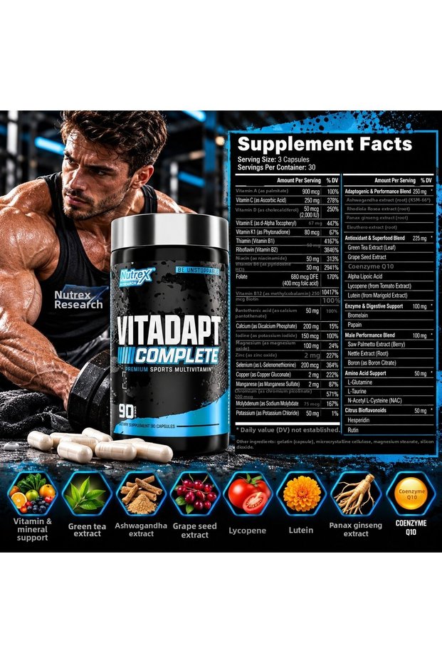 Research Vitadapt Vitamin Mineral Complete Premium Sports Multivitamin Ksm66 & Rhodiola Rose