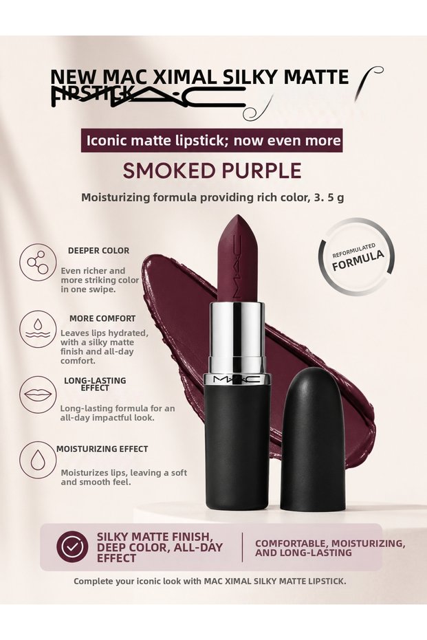 Macximal Silky Matte Lipstick Smoked Pruple 3.5 g – Silky Matte Texture and Intense Color Lipstick