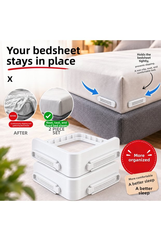 Sheet Stabilizer – Elastic Sheet Corner Holder – Non-Slip Mattress Sheet Fixer – Sheet and Duvet Cover Organizer Invisible Sheet Lock – White