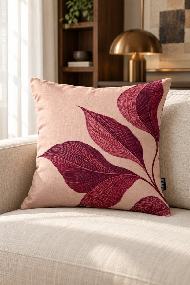 Ruby Digital Printed 1 Piece Embroidery-Look Throw Pillow Cover Fuchsia Powder Colored Floral Pattern Decorative Throw Pillow Cover Double Sided with Hidden Zipper