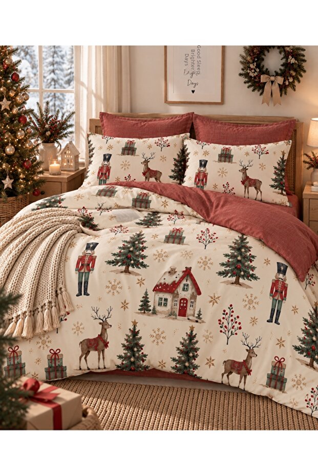 Double Duvet Cover Set with Elasticated Sheets Nutcracker Red