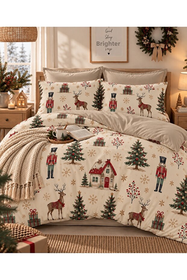 Double Duvet Cover Set with Elasticated Sheets Nutcracker Beige