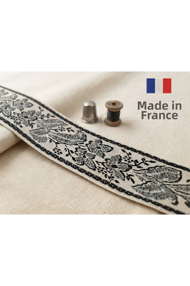 French Luxury Jacquard Woven Border Ribbon – Black and White Floral Pattern Vintage Trimming Ribbon (Decorative Ribbon for Wedding Dress, Dowry, Bag, and Kaftan) -40Mm - 5Meters