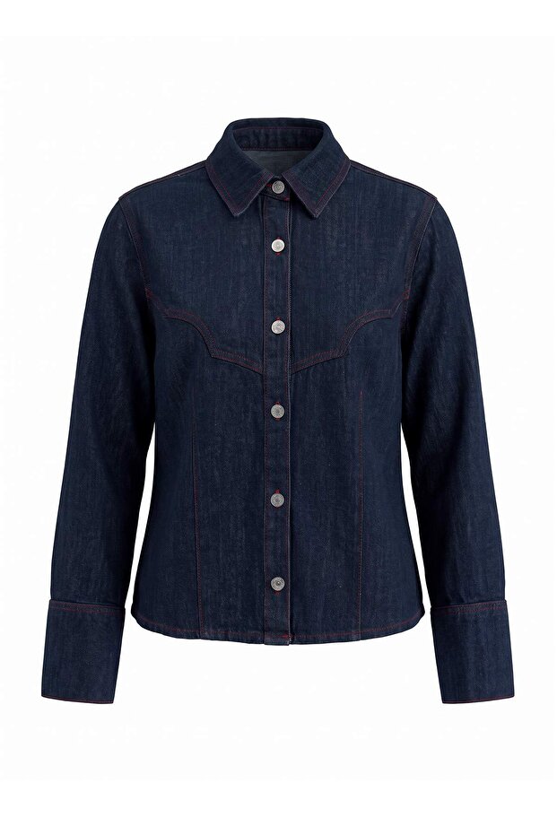 Trendyol Studio Dark Blue Stitching Detailed Denim Jacket Twoaw27Ce00078