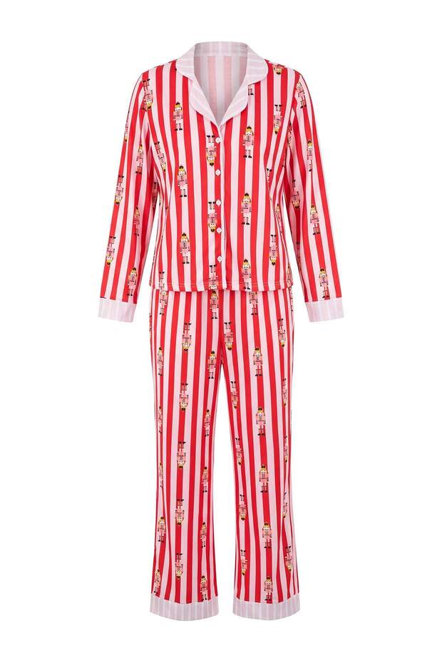 Red-Pink 100% Cotton Christmas Themed Lead Soldier and Striped Knitted Pajama Set Thmaw27Pt00215