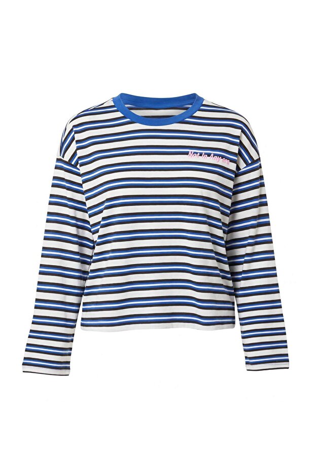 Navy Blue Striped Printed Regular Fit Printed Knitted T-Shirt Twoaw27Ts00113