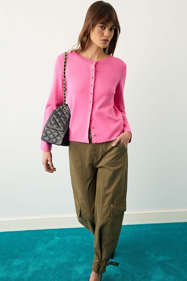 Limited Edition Pembe Premium İplik/Özel İplik Triko Hırka TWOAW27HI00214