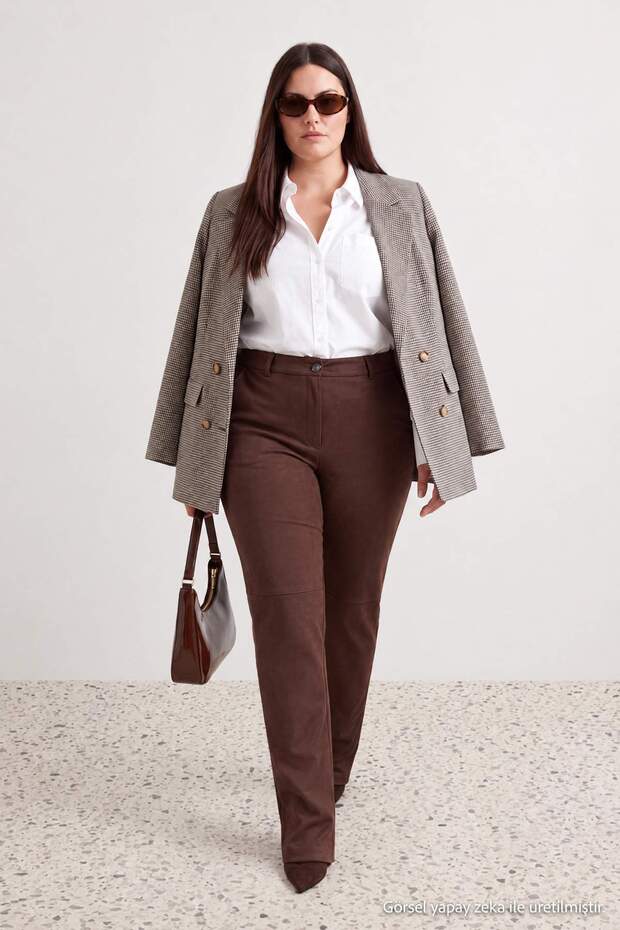 Brown Suede Woven Large Size Trousers Tbbaw27Ar00026