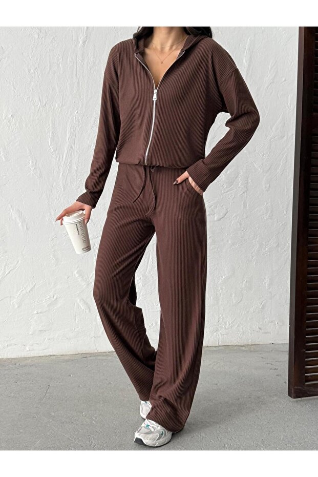 Soft Corduroy Pocket Pants and Zipper Hoodie Set