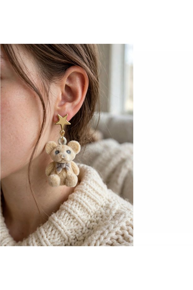 Plush Teddy Bear Hanging Earrings