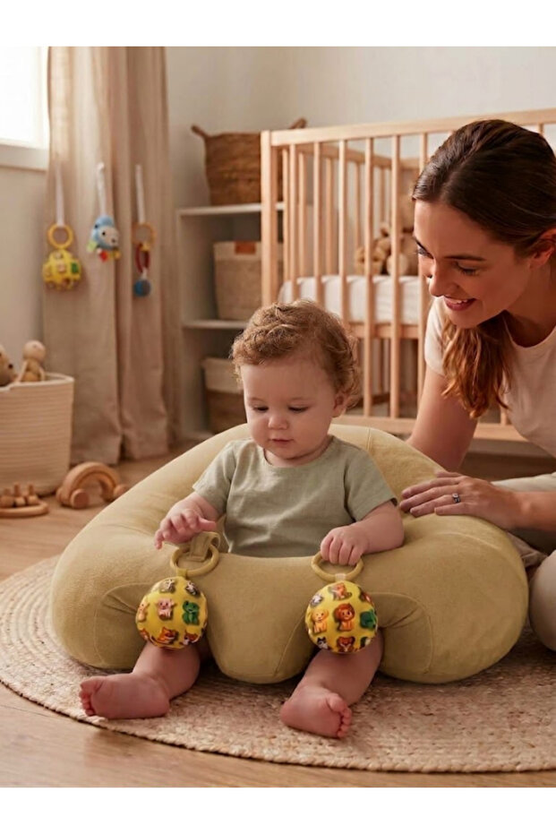 Mink Baby Sleeping Cushion with Toys, Baby Sitting Support Cushion, Baby Seat