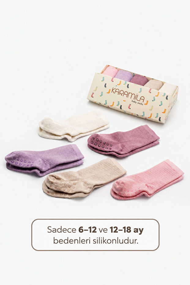 5 Pairs of Bamboo Baby Socks Seamless - Oeko Tex Certified (Silicone Soles for Sizes after 6 Months)