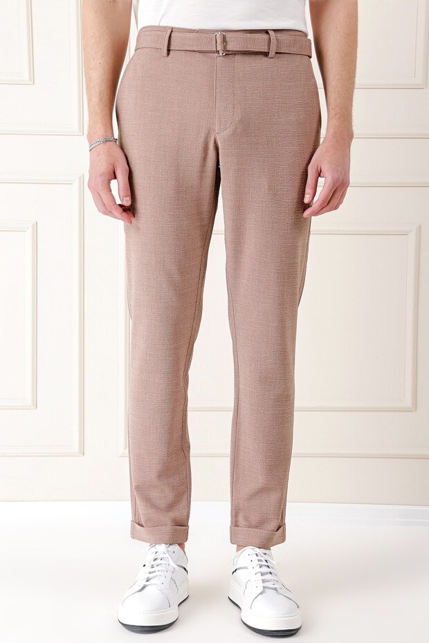 Comfort Fit Belden Fabric Belted Cotton Beige Jogger Pants P 1154