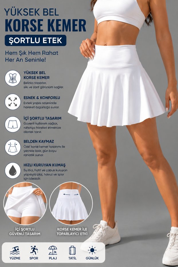 Women's Ecru Mini Skirt with Shorts Sporty Flounce Design |   Flexible Fabric, Retriever