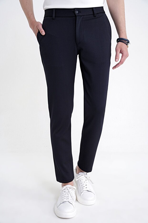 Comfort Fit Comfortable Fit Elastic Waist Dobby Woven Flexible Cotton Navy Blue Jogger Pants P 1217