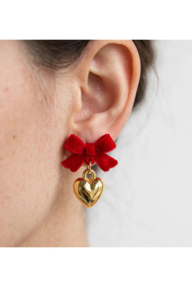 Gold heart velvet earrings lucky cube valentine's day lucky cube