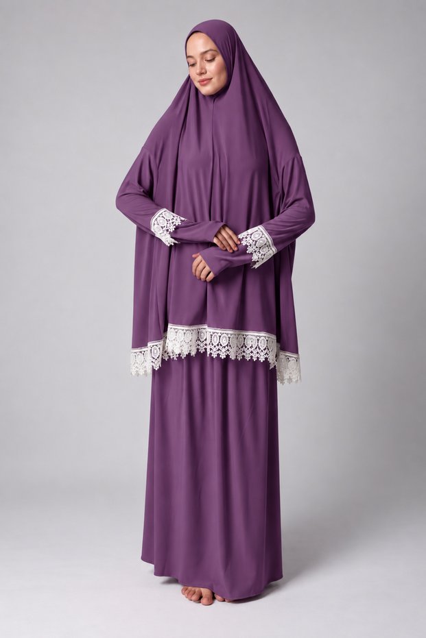 Women's Summer Two-Piece Anti-Sweat Flowy Robe Prayer Dress Purple