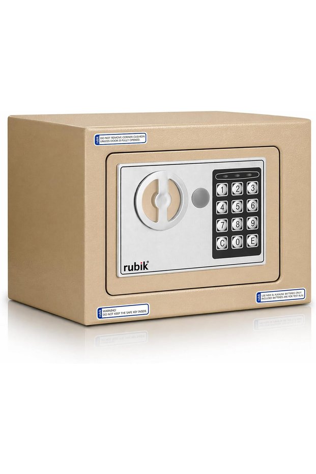 Mini Digital Safe Box with Electronic Keypad and Physical Key Lock, Size 17x23x17cm (Gold)