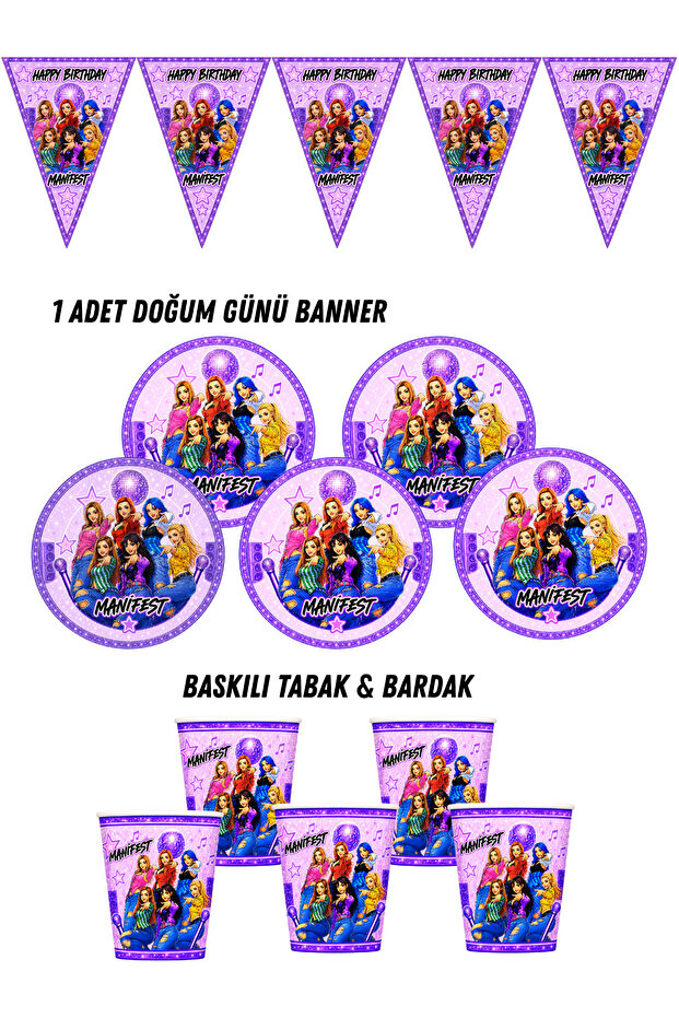 Manifest Manifest Girl Group 40-Person Plate, Cup, Pennant Flag Birthday Set