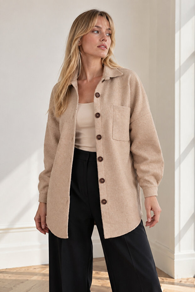 Women's Mink Oversize Stitched Pocket Shirt ARM-22Y001156