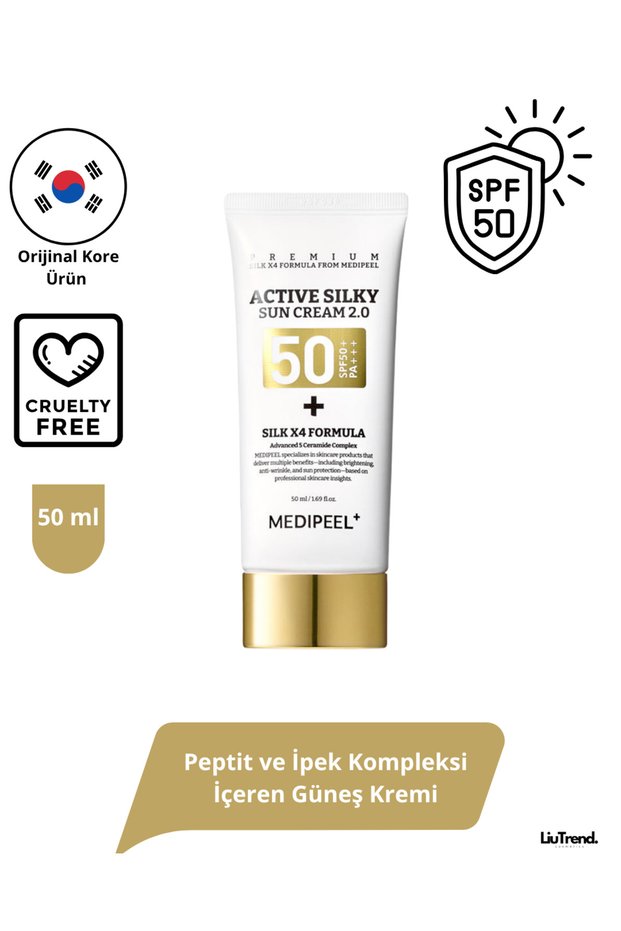 Active Silky Sun Cream 2.0 Spf50+Pa+++ 50 ml Sunscreen Containing Peptide and Silk Complex