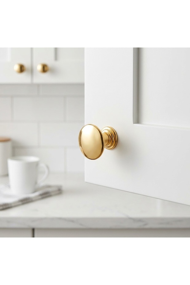 Mussel Gold Button Handle Luxury Country Kitchen Furniture Cabinet Drawer Handle 35 mm Diameter