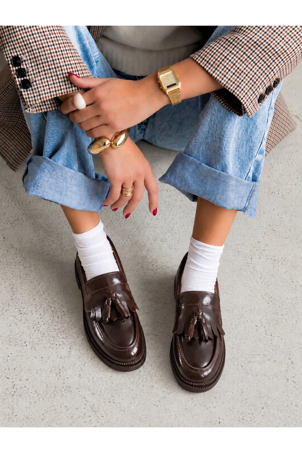 Brown Patent Leather Women's Daily Comfortable Ergonomic Mary Jane Shoes Comfortable Moccasins Campus, Office, School, College Loafer