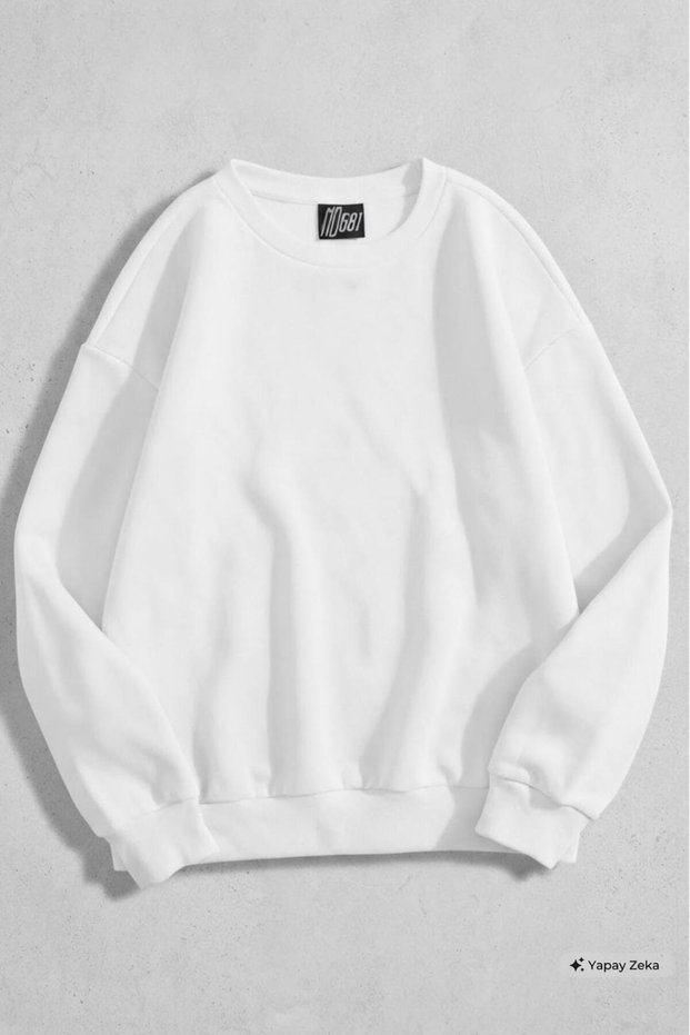 Unisex White Crew Neck Sweatshirt