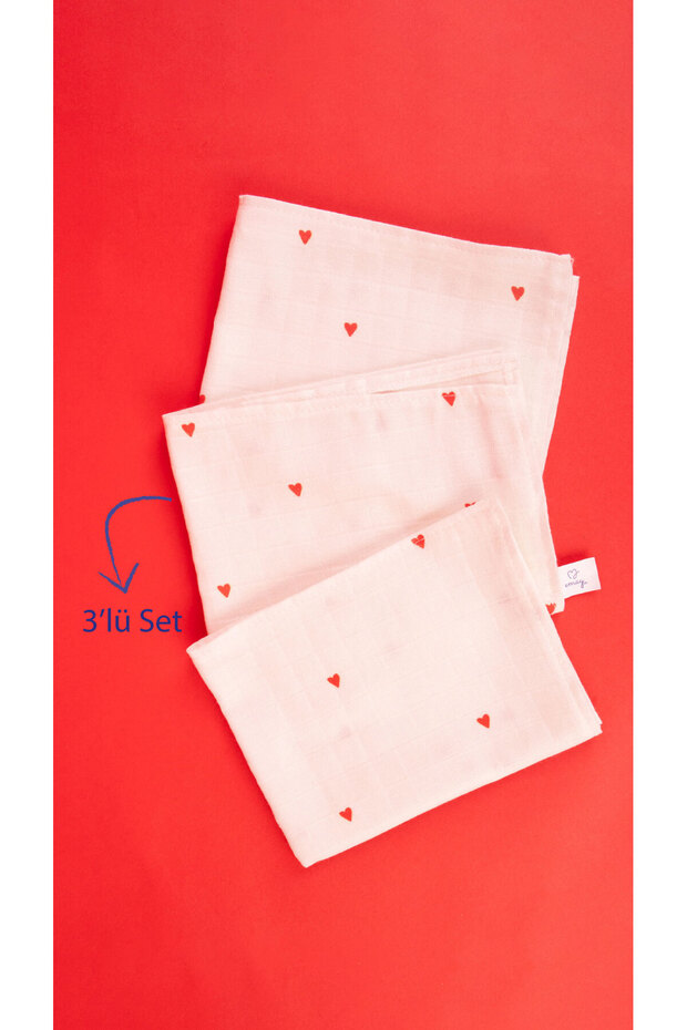 Cupid Heart Patterned 100% Muslin - Cotton Kitchen Drying Cloth and Baby Shoulder Diapers (Set of 3)