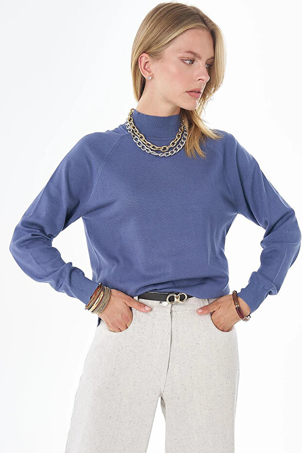 Half Turtleneck Viscose Knitwear Tunic Crown Blue