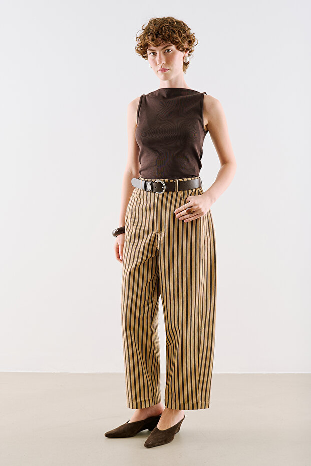 Yikamali Striped Barrel Pants Beige