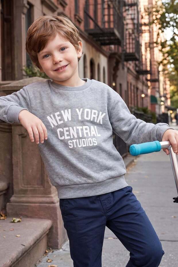 3 Thread New York Printed Boys' Sweatshirt
