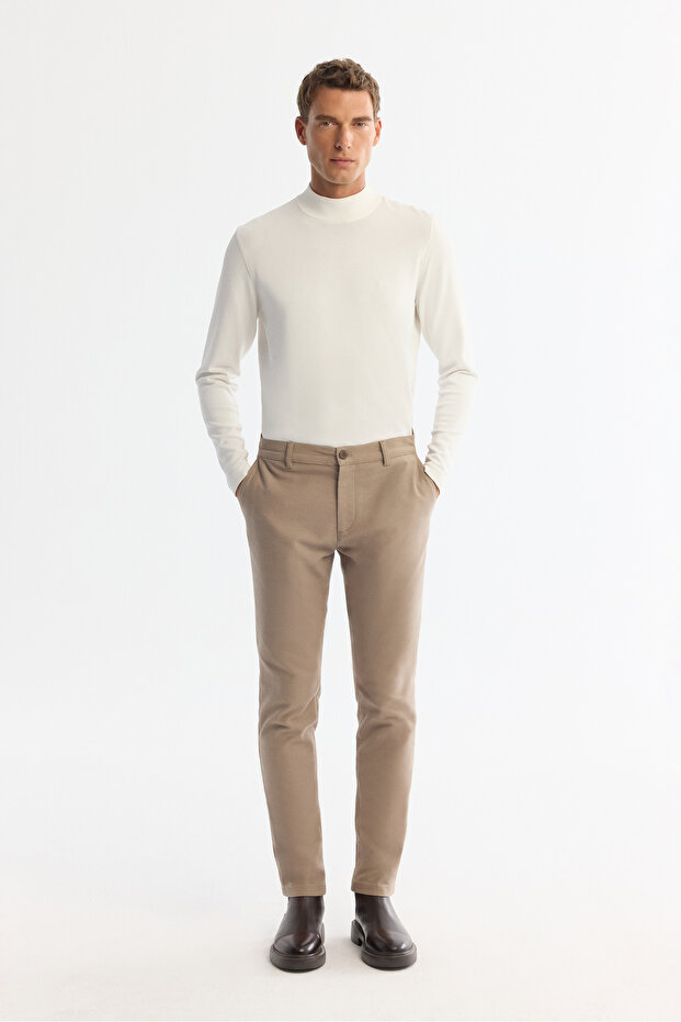 Men's Beige Classic Waist Elastane Chino Slim Fit Trousers A42Y3021