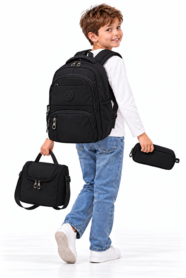 Water Resistant First School Bag Set of 3 Unisex Children's Primary School Bag 8010 Black