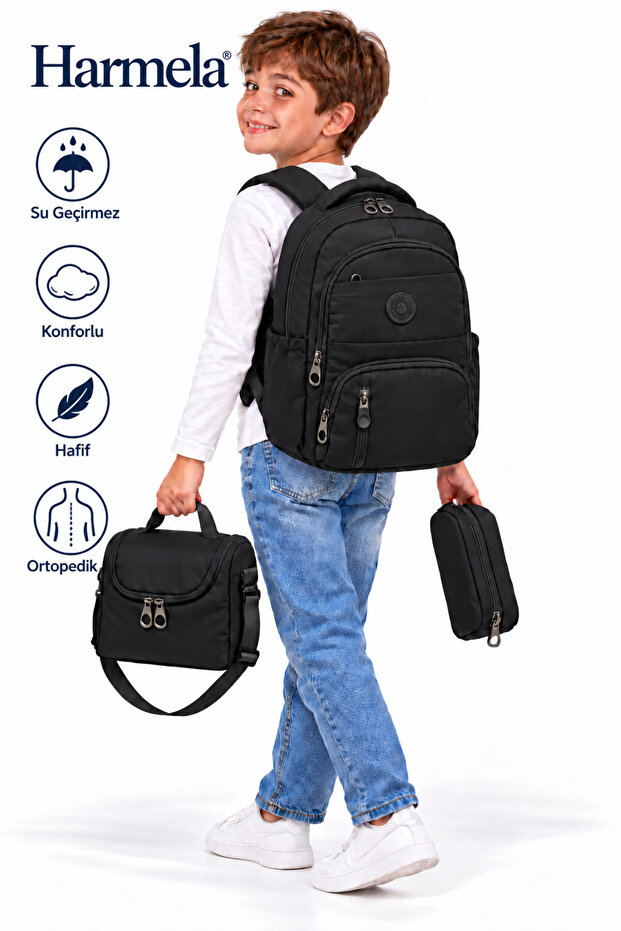 8010 Black First School Bag Set of 3 Unisex Children's Primary School Backpack