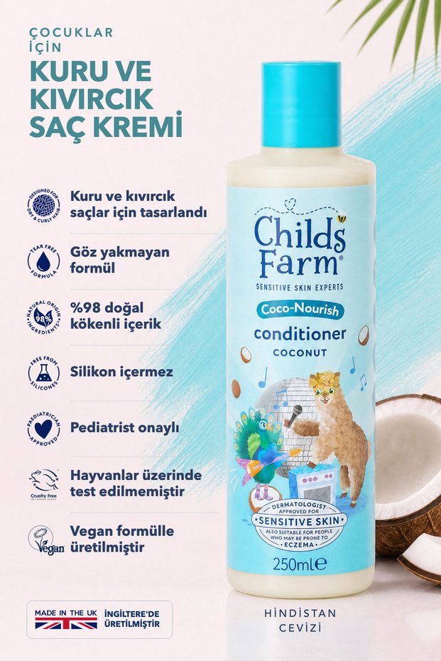 Coconut Extract Children's Conditioner 250ml for Dry and Frizzy Hair