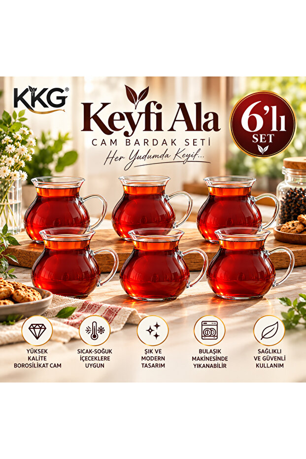 Set of 6 Tea Cups with 180ml Borosilicate Glass Handles
